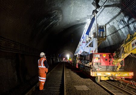 Severn Tunnel electrification drilling work.