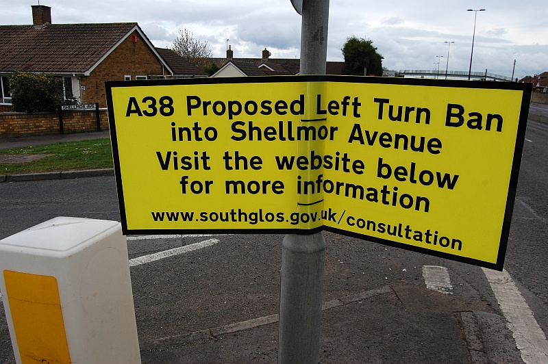 Notice advertising a proposed left-turn ban into Shellmor Avenue.