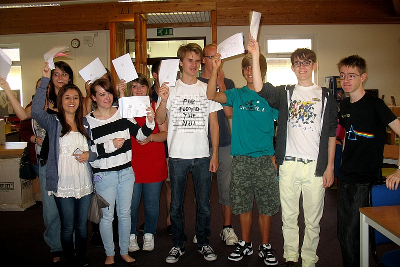 Students at Patchway Community College receive their A-level results.