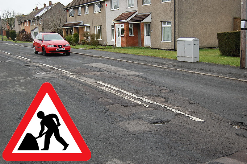 Potholes in Consiton Road, Patchway, Bristol.