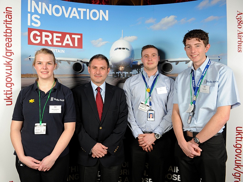 Jack Lopresti with Rolls-Royce apprentices.