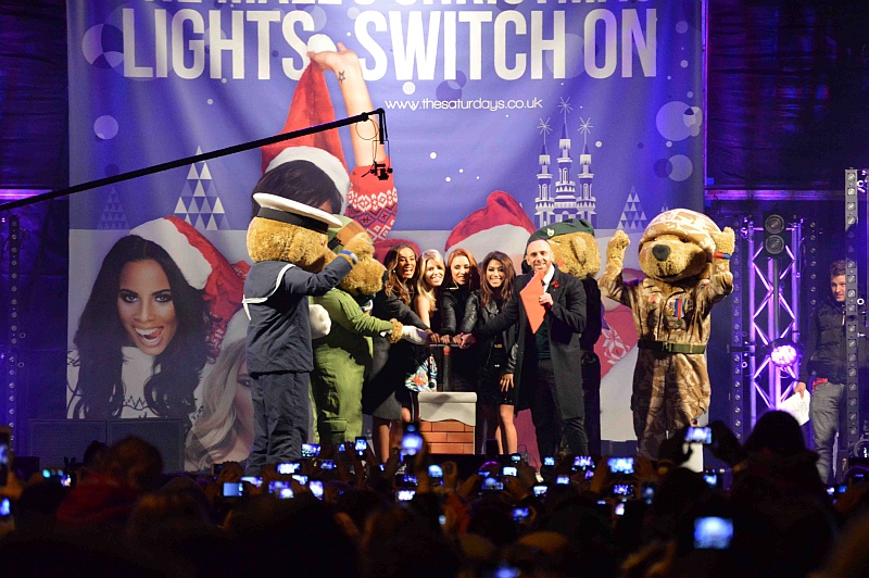The Saturdays switch on The Mall at Cribbs Causeway's Christmas lights.