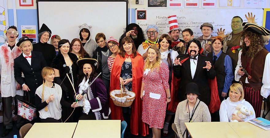 Teachers at Patchway Community College dress up for World Book Day.