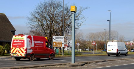 Speed camera on the A38 Gloucester Road (northbound), near Patchway Roundabout.