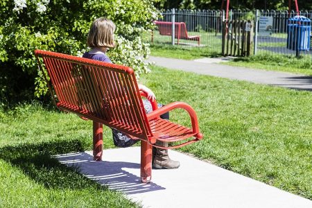 Accessible bench installed in Patchway, funded by the Local Sustainable Transport Fund.