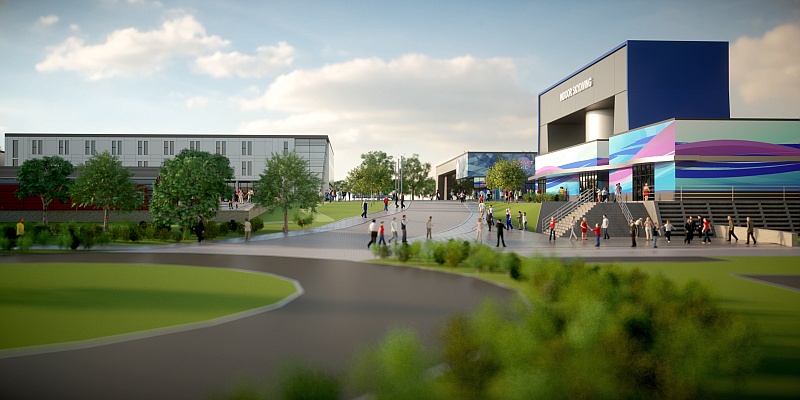 Artist's impression of a proposed new ice rink and skydiving centre at Cribbs Causeway, Bristol.