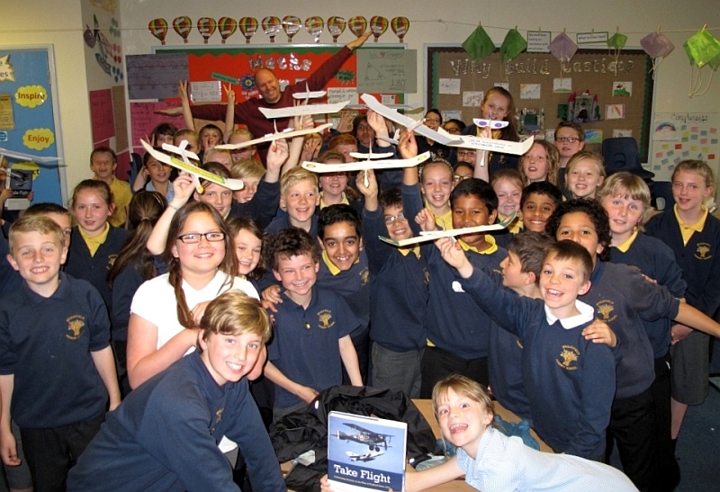 Pupils at Wheatfield Primary School in Bradley Stoke take part in a workshop about flight, as part of the Great Aero Art Hunt project.