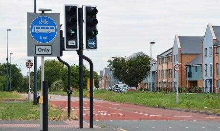 Bus lane on Highwood Road, Patchway, close to the Coniston Road junction.