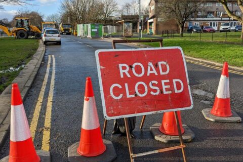 Photo of a 'road closed' sign.