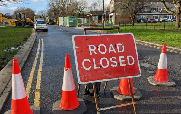 Photo of a 'road closed' sign.
