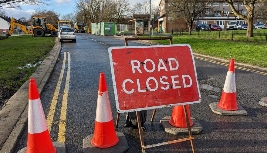 Photo of a 'road closed' sign.