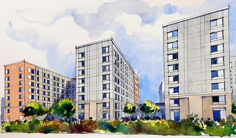 Artist’s Impression of 8-storey student accommodation blocks.